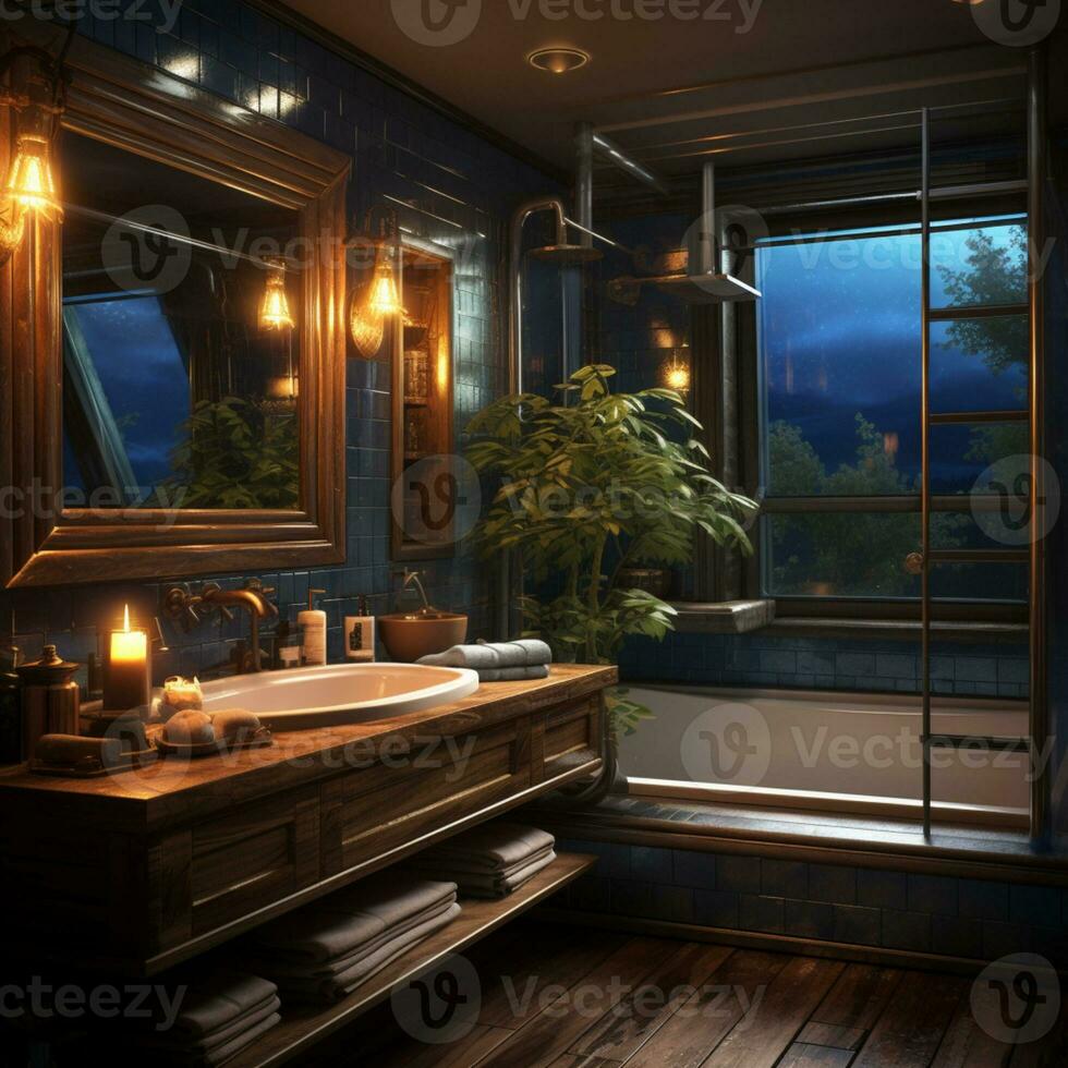 Interior Design of Elegant Bathroom, Luxury bathtub, Romantic Atmosphere, AI Generative photo