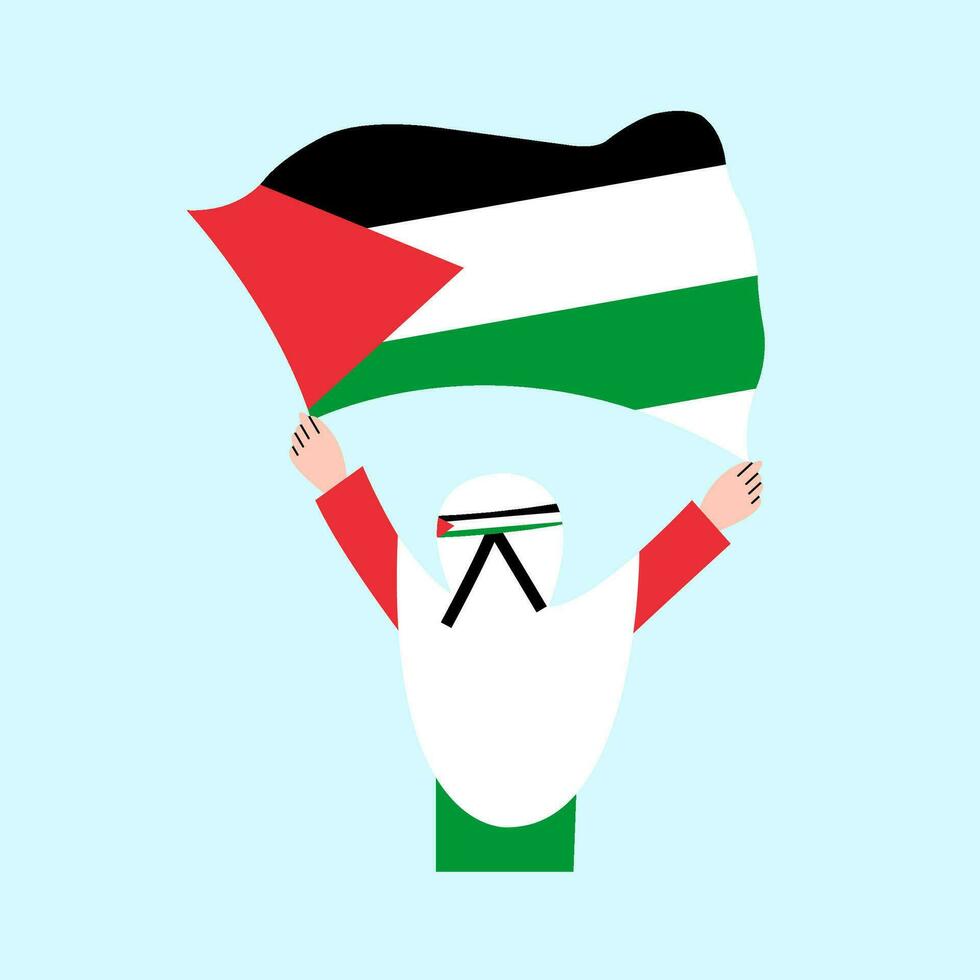 hijab mujer participación Palestina bandera ilustración vector