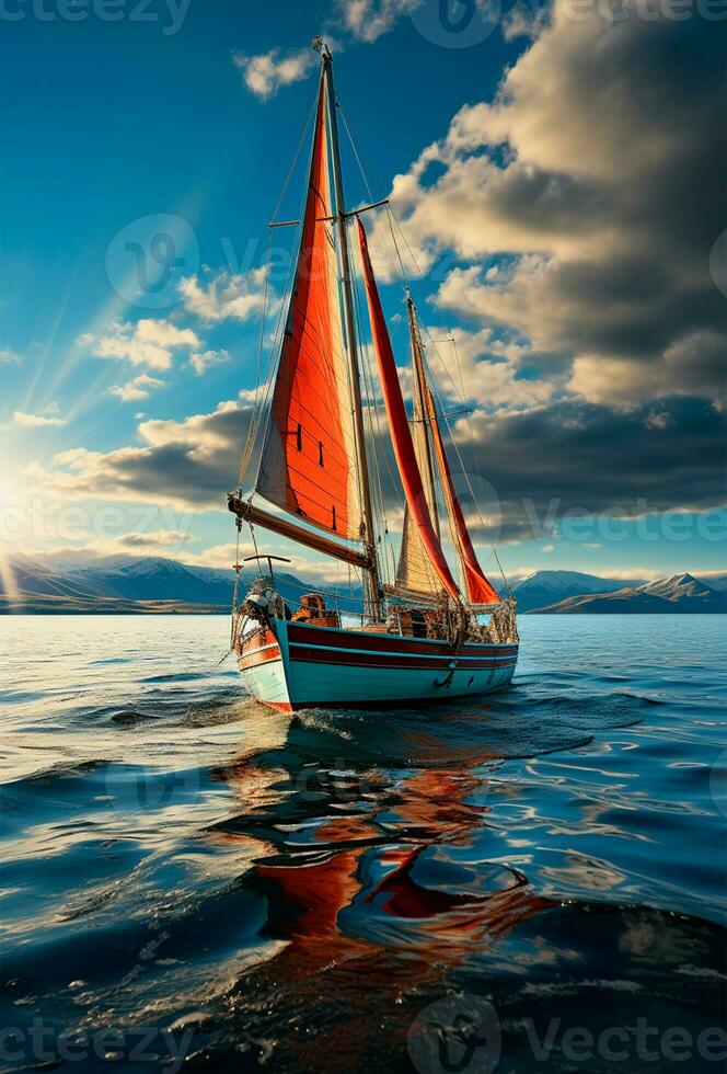 Modern yacht sailing on the sea, sailing yacht - AI generated image photo