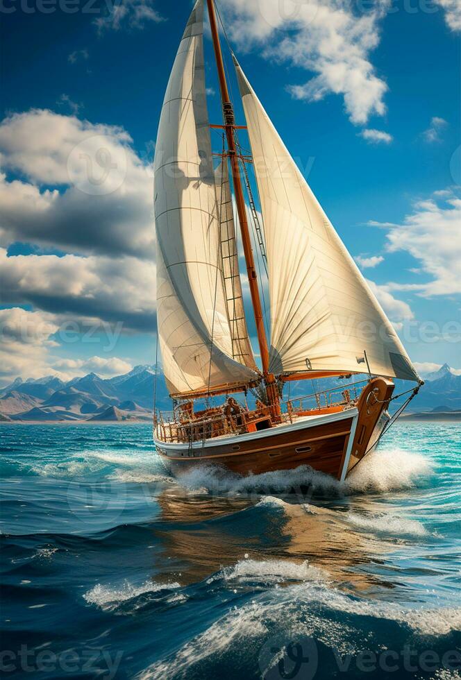 Modern yacht sailing on the sea, sailing yacht - AI generated image photo