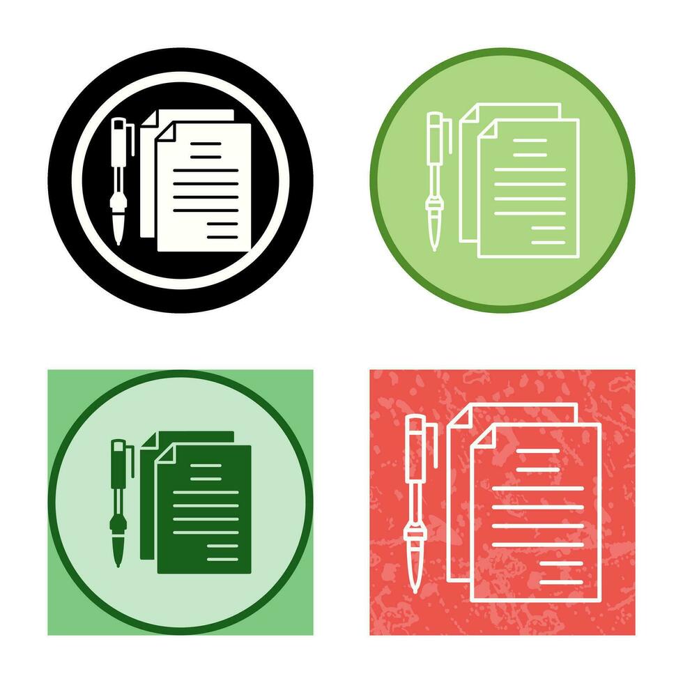 documentos únicos e icono de vector de pluma