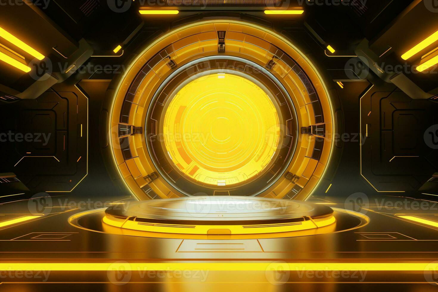 Yellow futuristic technology style template background, AI Generative photo