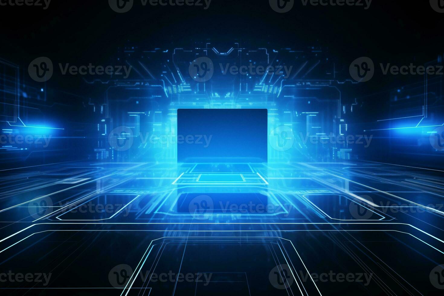Blue futuristic technology style template background, AI Generative photo