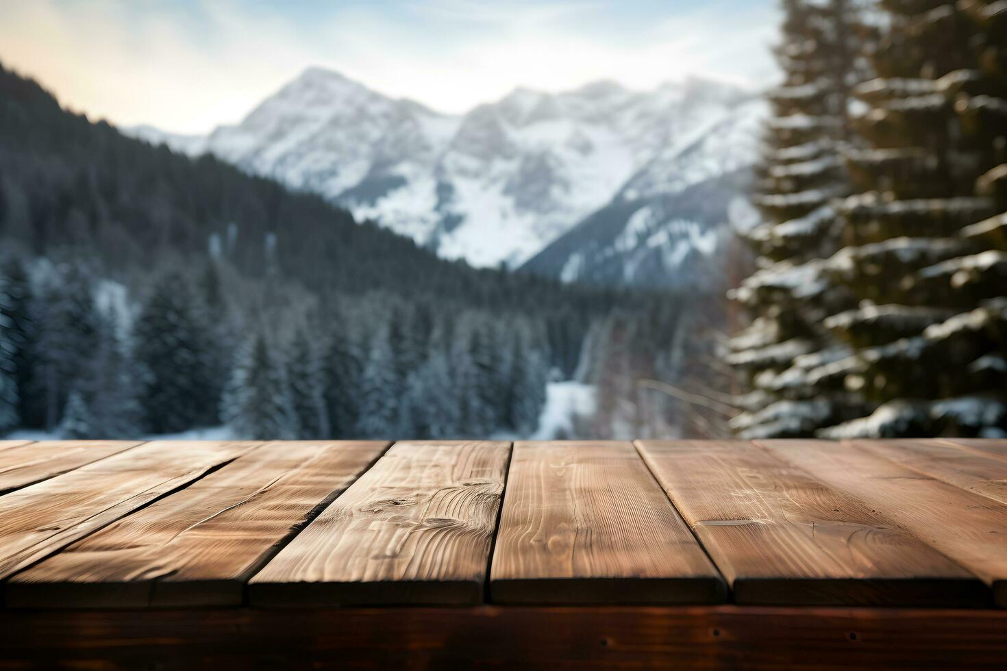 Winter Tabletop Scene, Perfect Background for Product Banners, ai generated photo