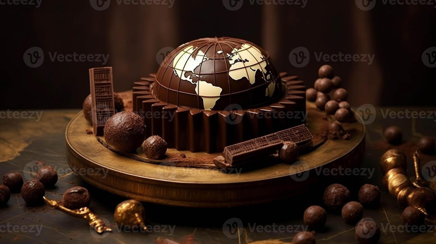Chocolate and other candies are arranged on a table generated with AI photo