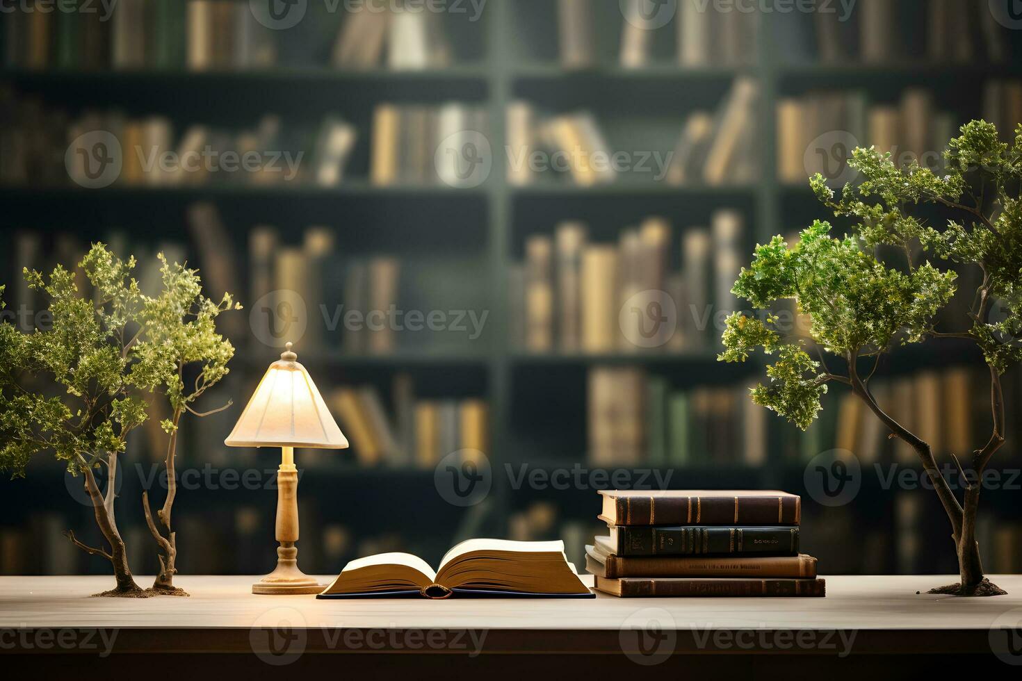 Wooden Surface with Book Arrangement, Background for Display, ai generated photo