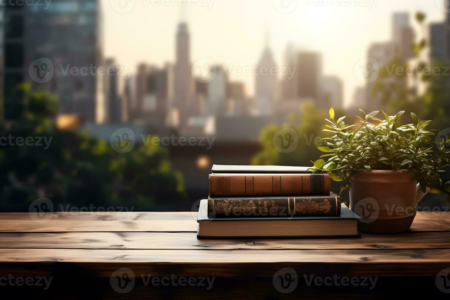 Empty Table with Literary Decor, Bookish Product Showcase, ai generated photo