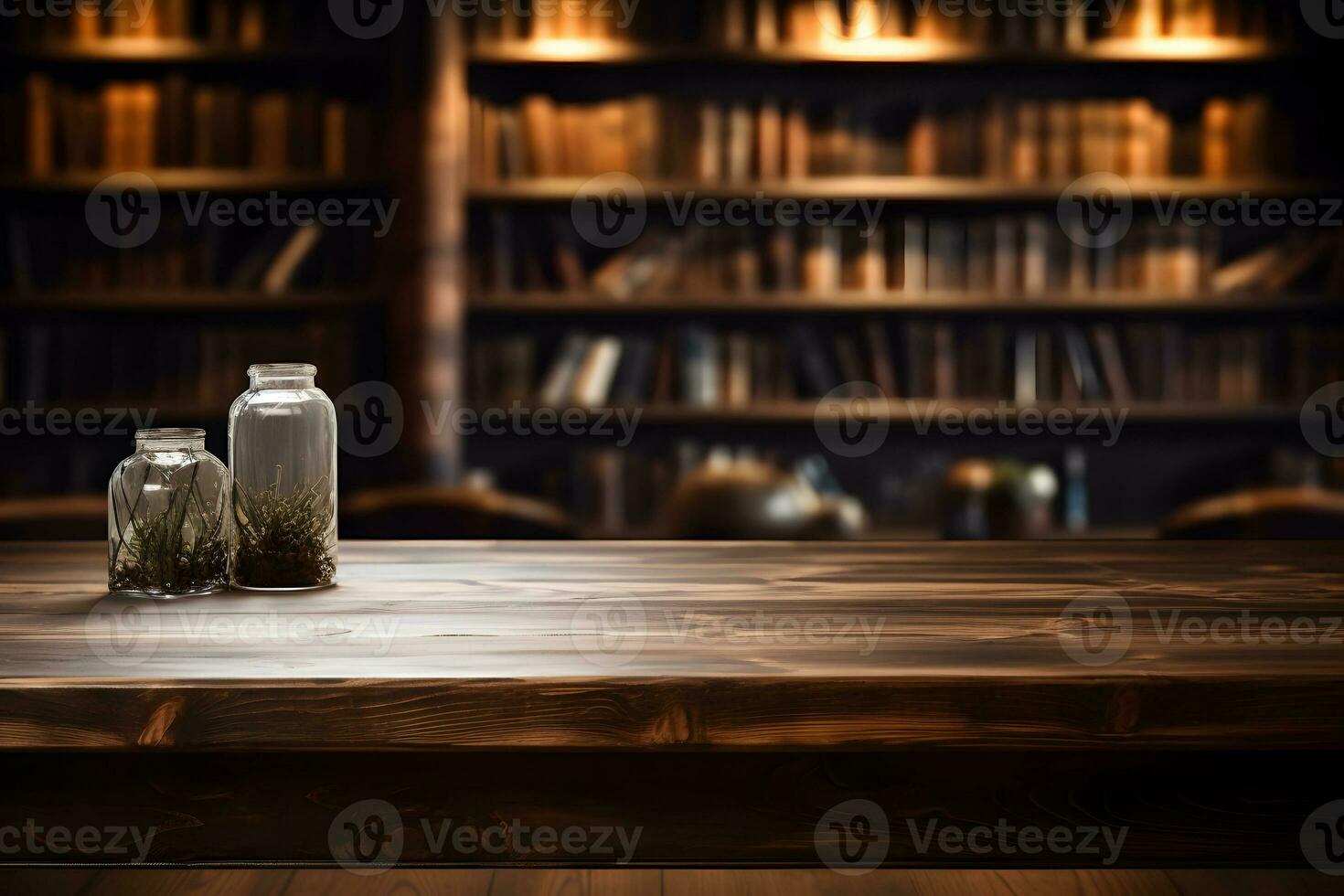 Wooden Surface with Literary Accents, Background for Display, ai generated photo