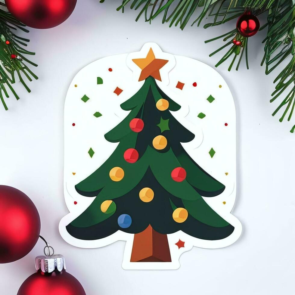 ai generado Navidad árbol acortar Arte icono pegatina decoración sencillo antecedentes foto