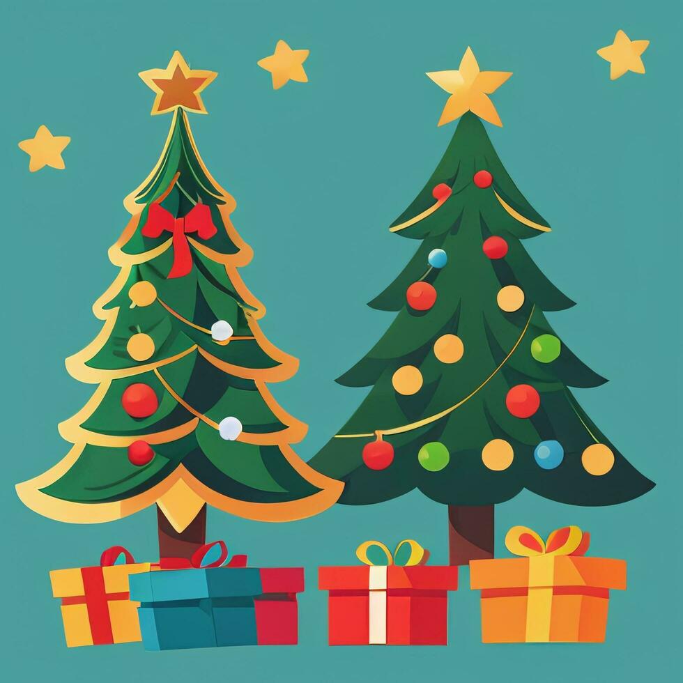 AI generated Christmas Tree Clip Art Icon Sticker Decoration Simple Background photo