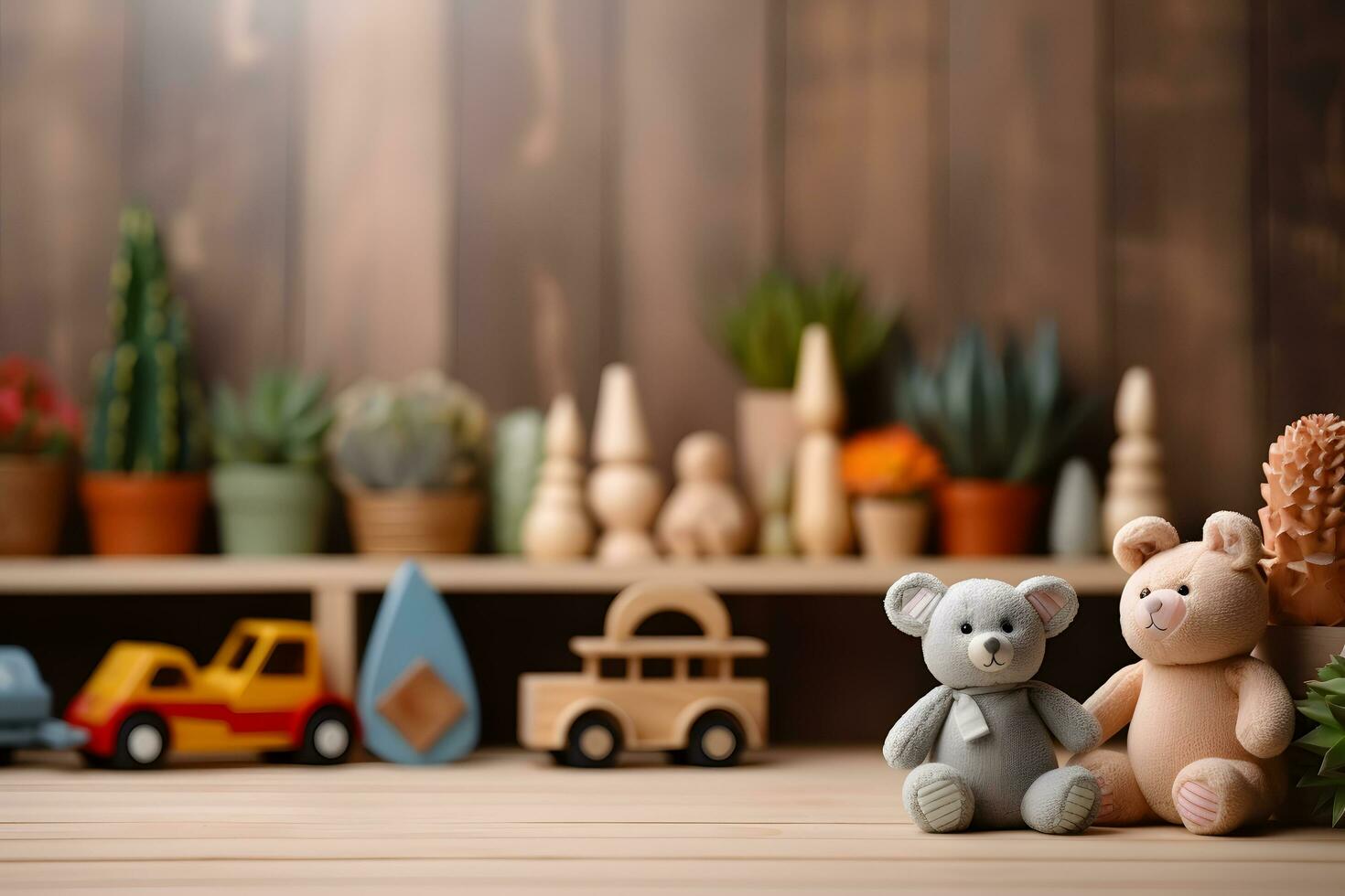 Adorable Bear and Toys for background, ai generated photo