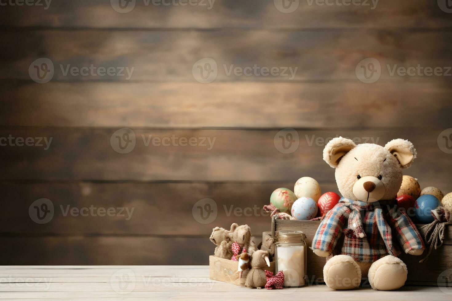 Greeting Card Background with copy space Featuring cute Bear doll, ai generated photo
