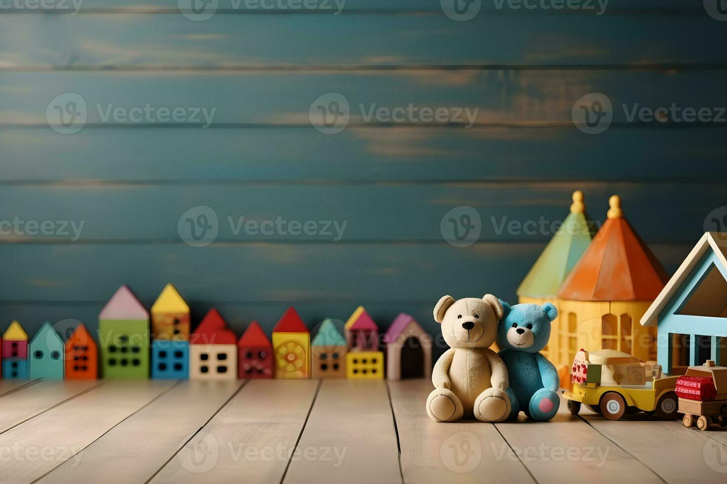 Cute Bear and Toys element, Invitation Background, ai generated photo