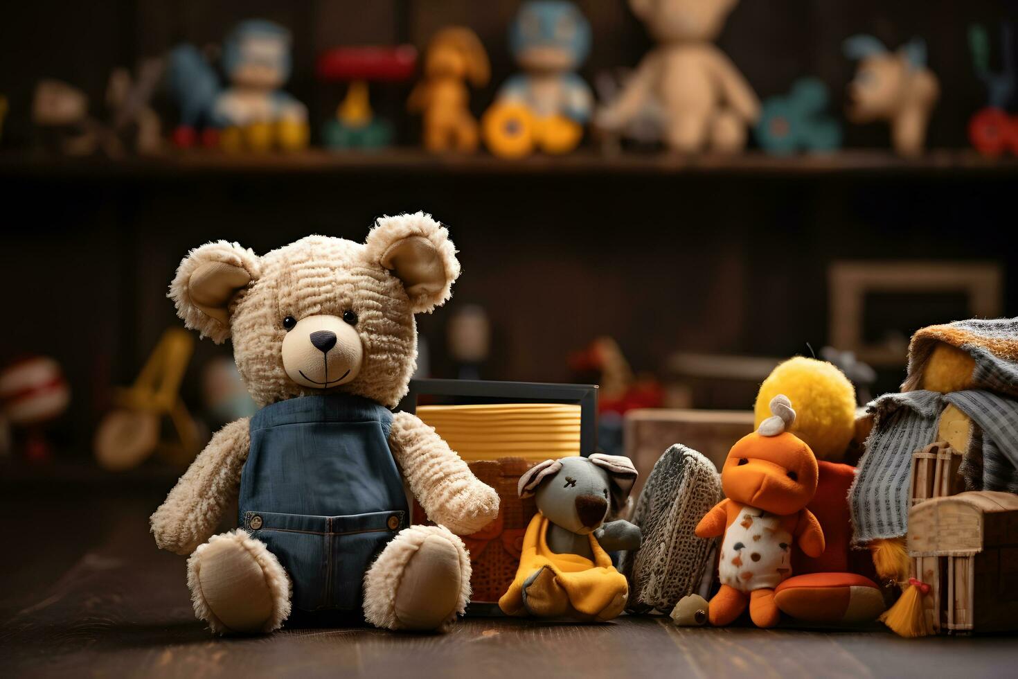 adorable Bear dolls on the table for Background, ai generated photo