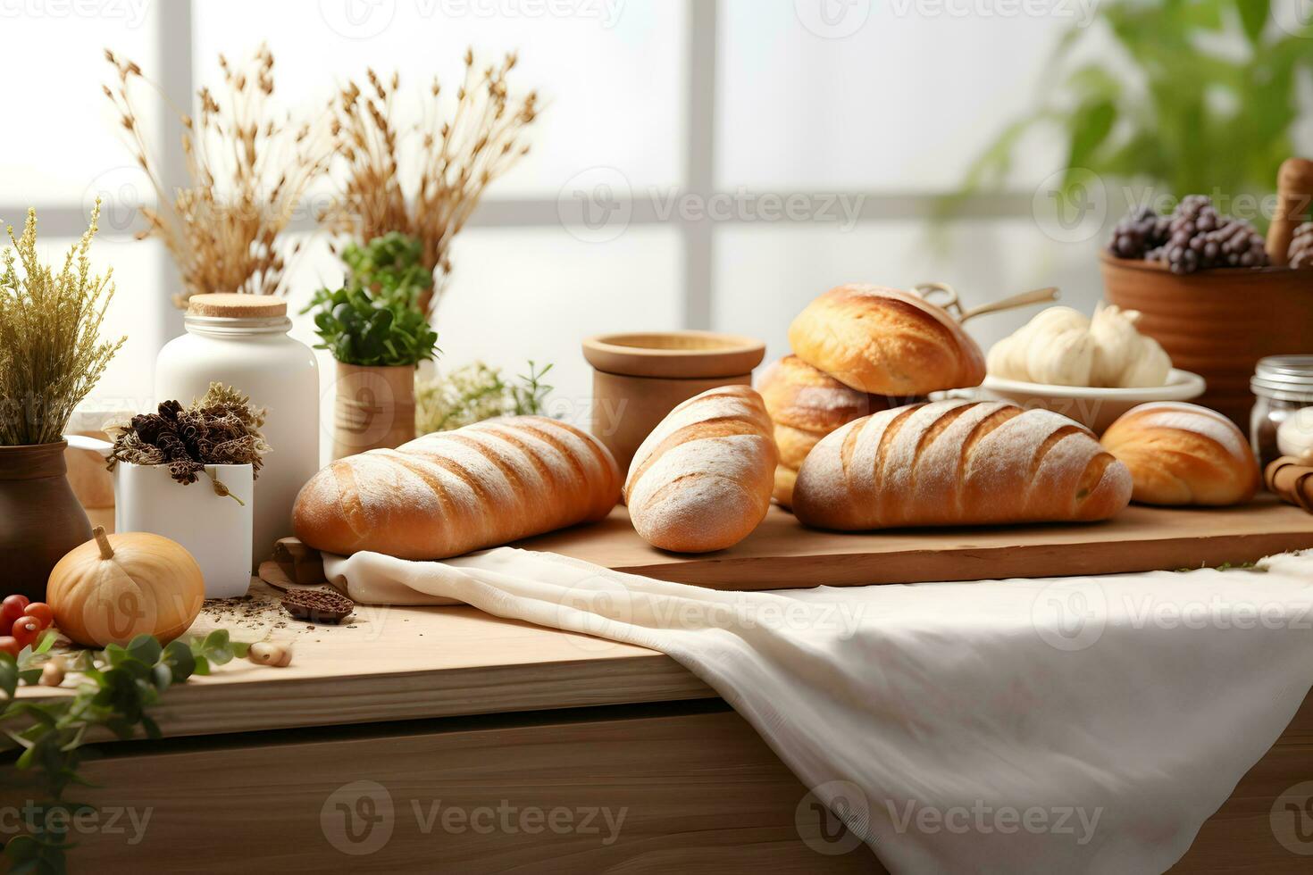 Decorative Bakery Theme on a Wooden Table with Flour Elements, ai generated photo