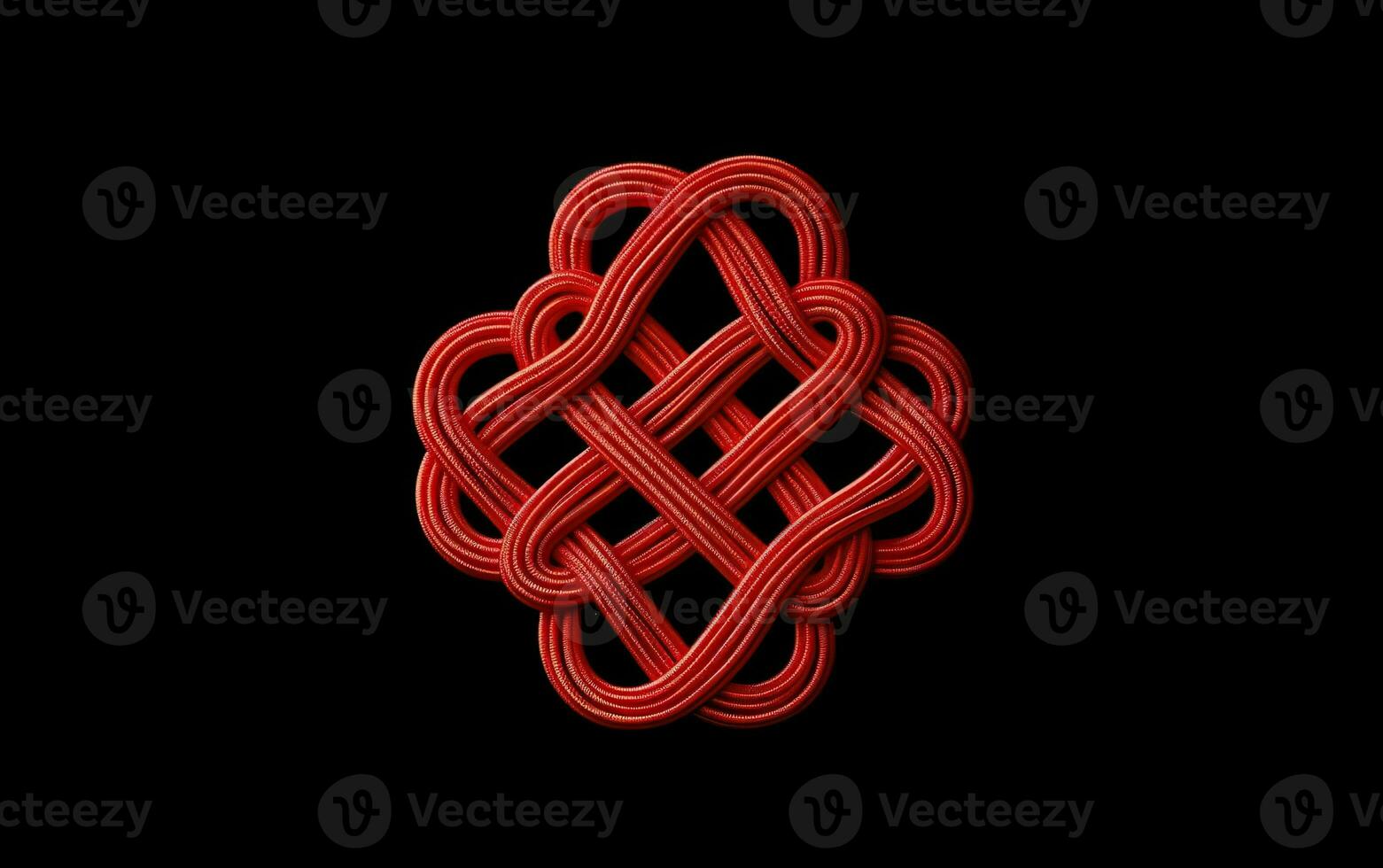 Chinese symmetrical ornament, a red knot isolated on black background. AI Generative photo