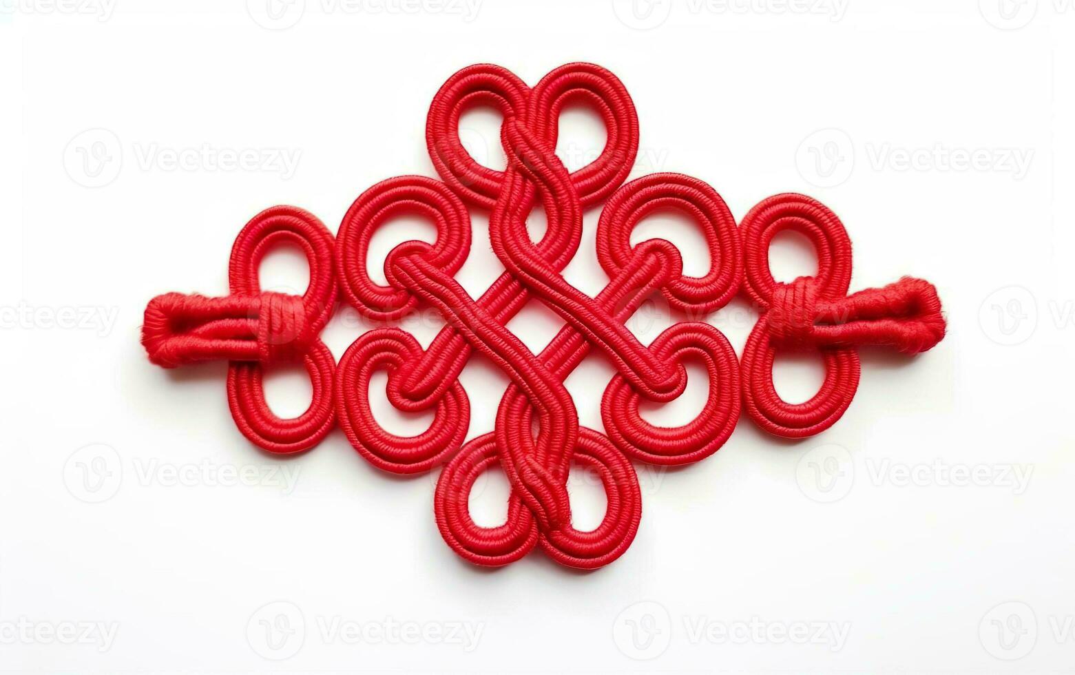 Chinese ornament, a red knot isolated on white background. AI Generative photo