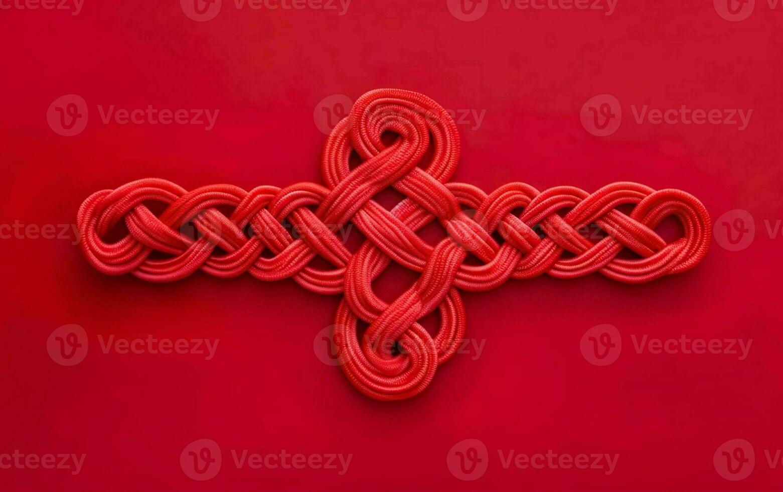 Chinese symmetrical ornament, a red knot isolated on red background. AI Generative photo