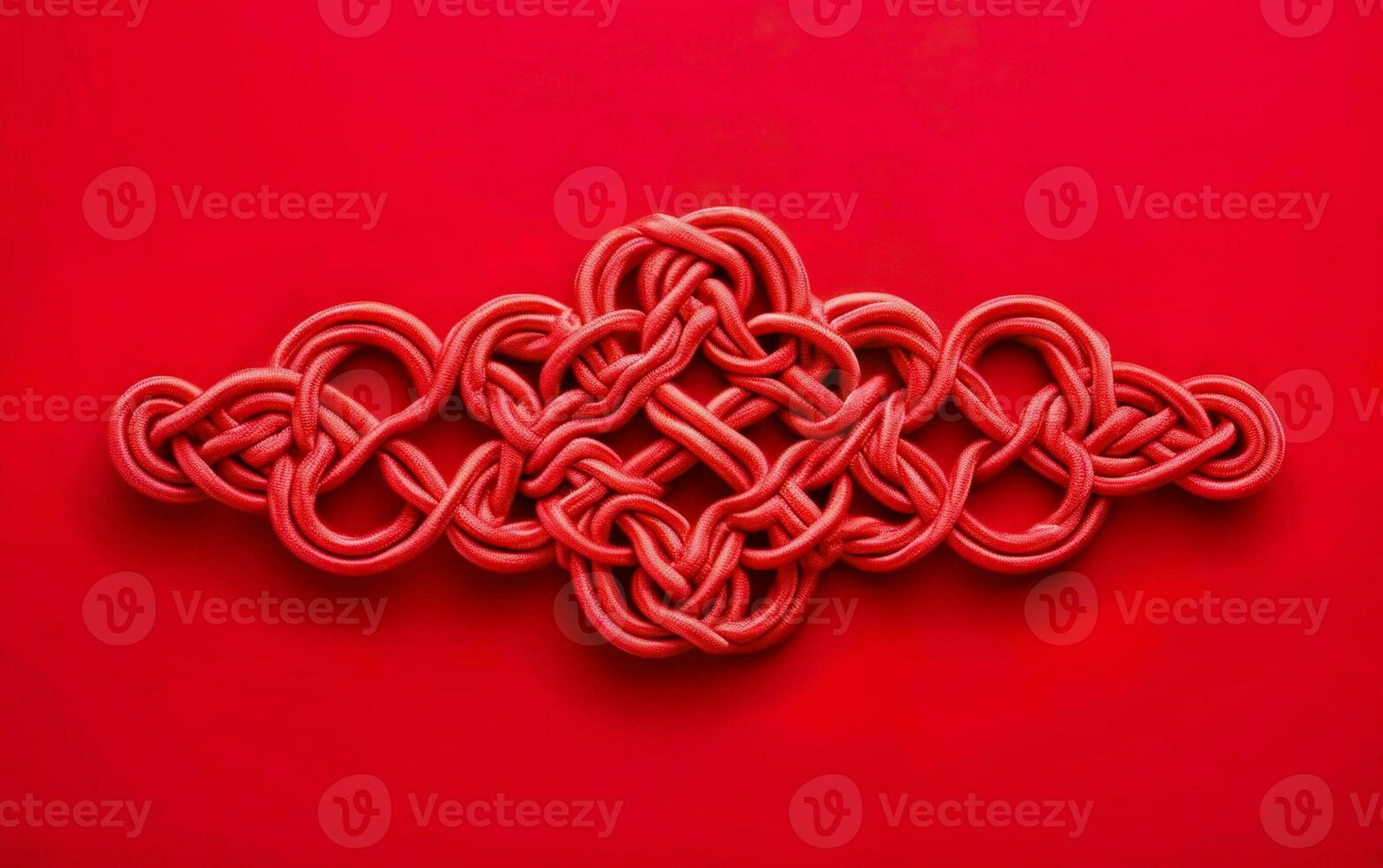 Chinese tangled ornament, a red knot isolated on red background. AI Generative photo