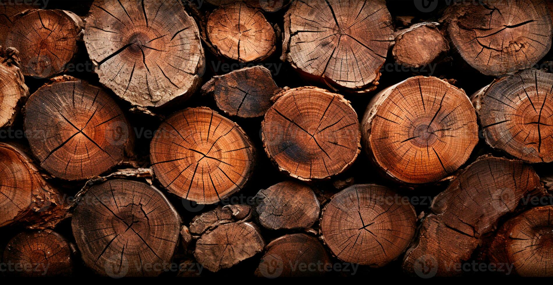 Panoramic background, wood firewood texture - AI generated image photo