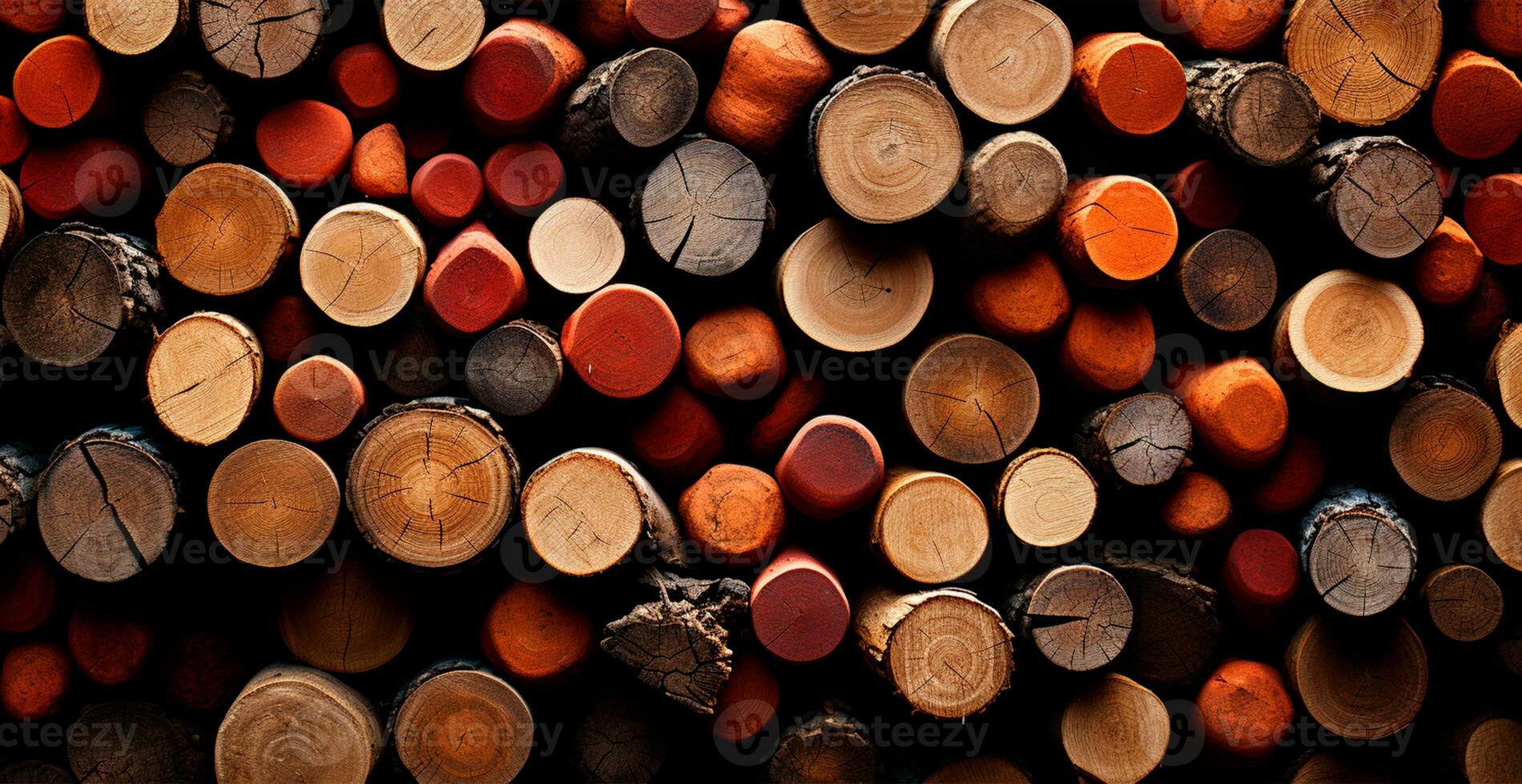 Panoramic background, wood firewood texture - AI generated image photo