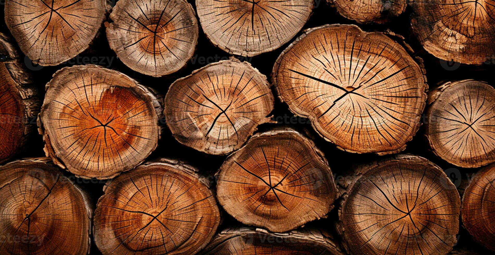 Panoramic background, wood firewood texture - AI generated image photo