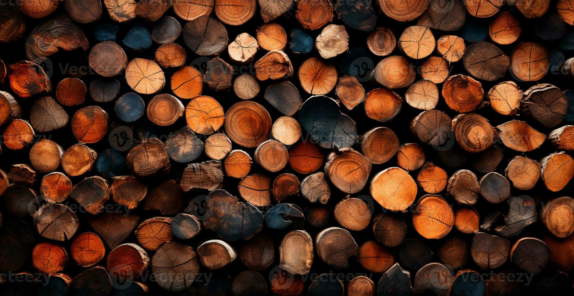 Panoramic background, wood firewood texture - AI generated image photo