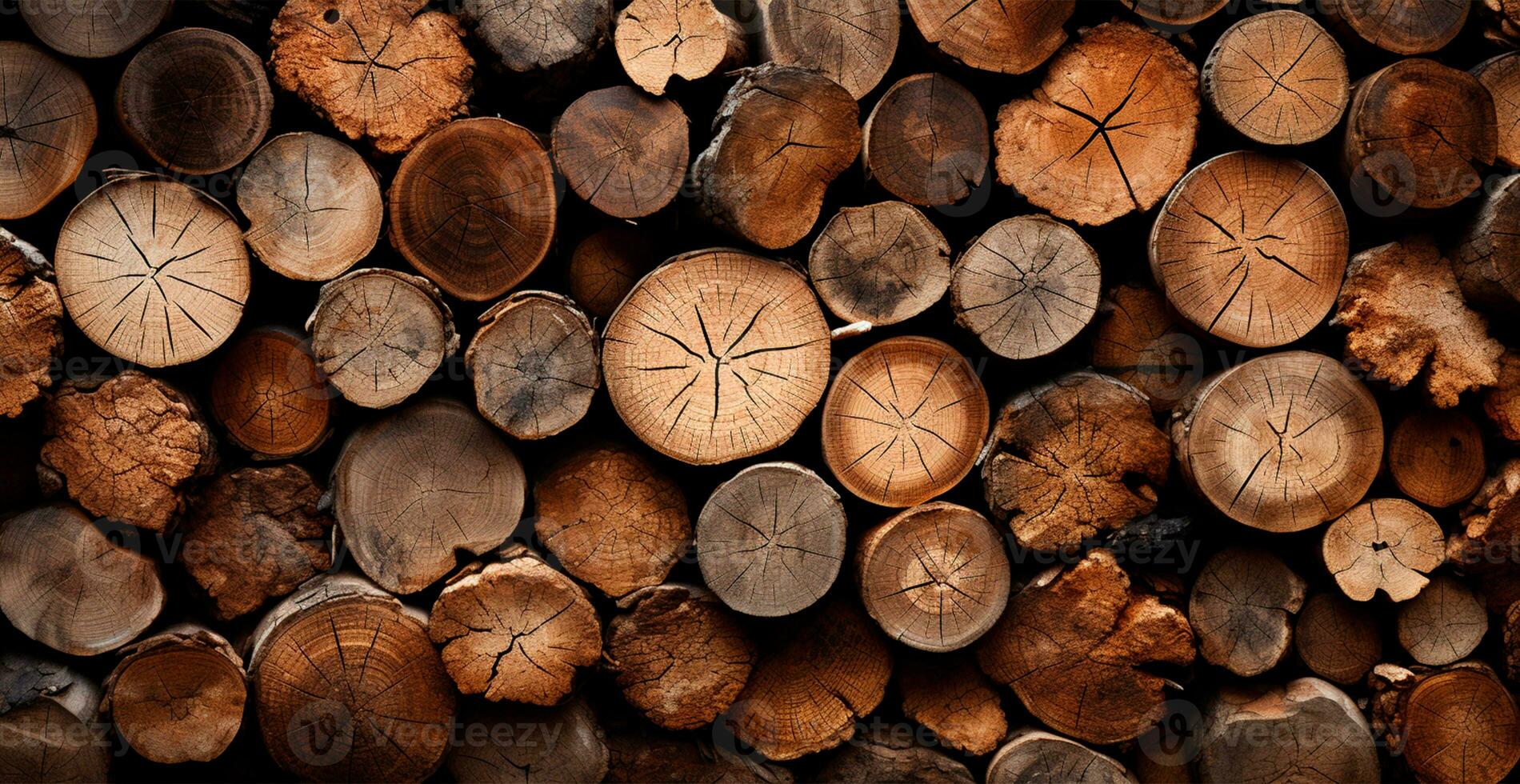 Panoramic background, wood firewood texture - AI generated image photo