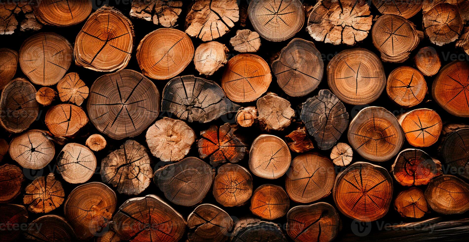 Panoramic background, wood firewood texture - AI generated image photo