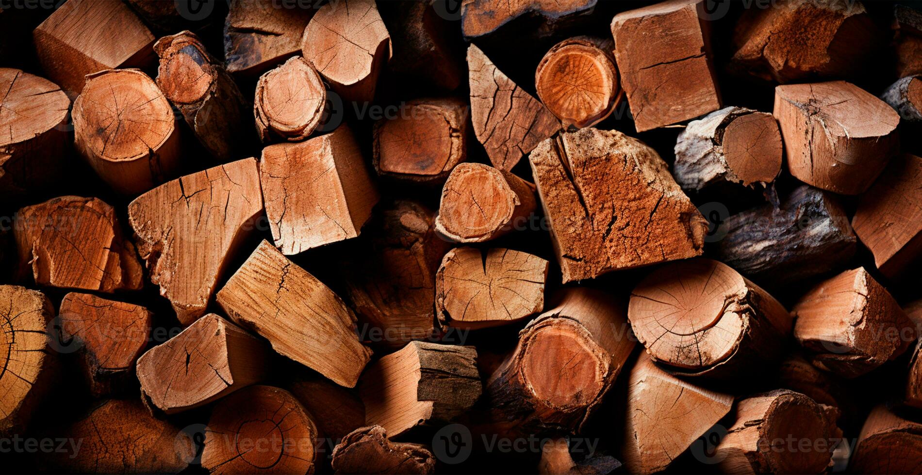 Panoramic background, wood firewood texture - AI generated image photo