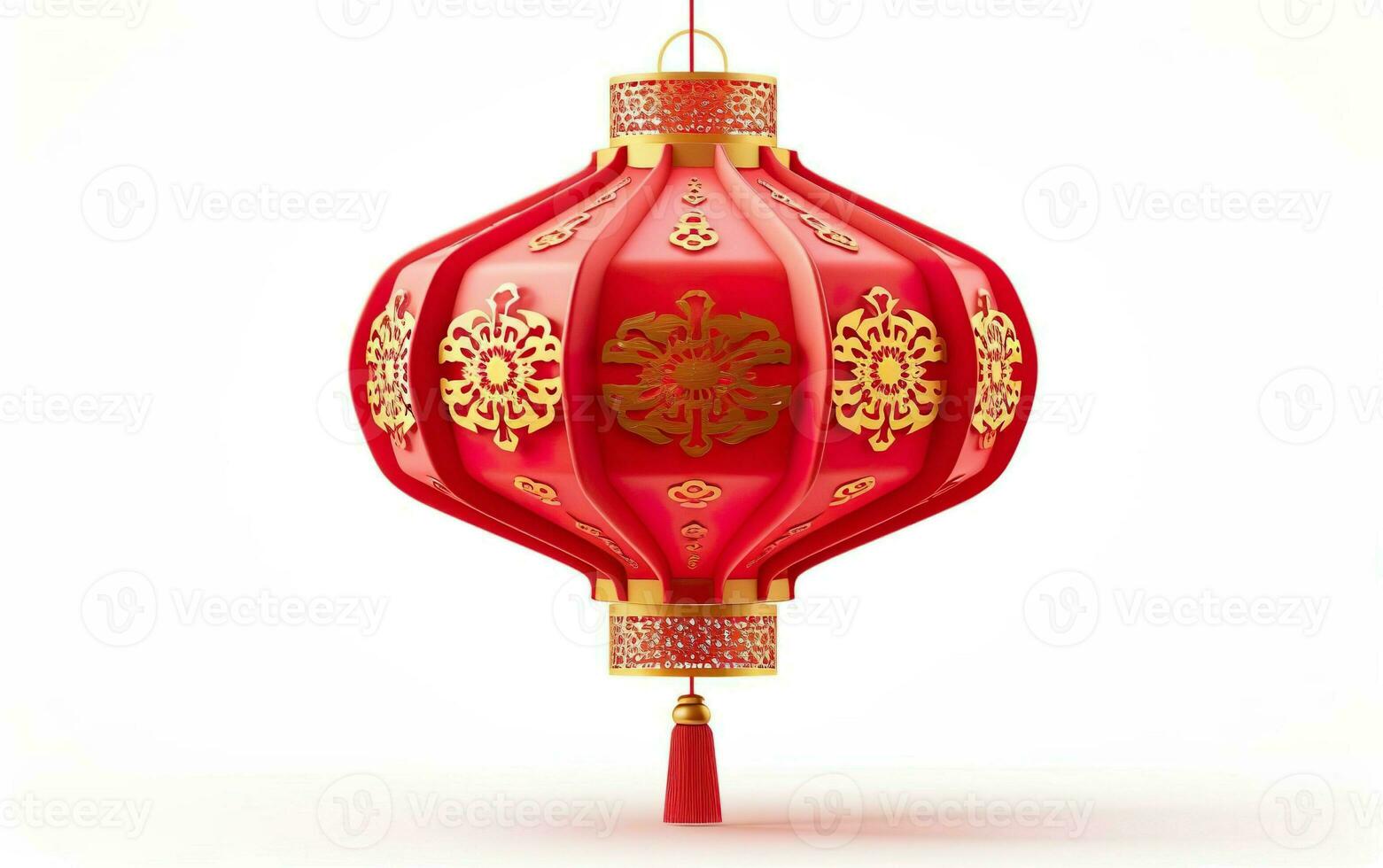 Happy Chinese New Year poster. Big Chinese traditional red lantern isolated on white background. Asian origami paper decoration. AI Generative photo