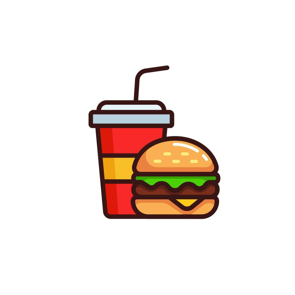 Burger with Cola Junk drink icon with Simple colorfull style Vector Illustration