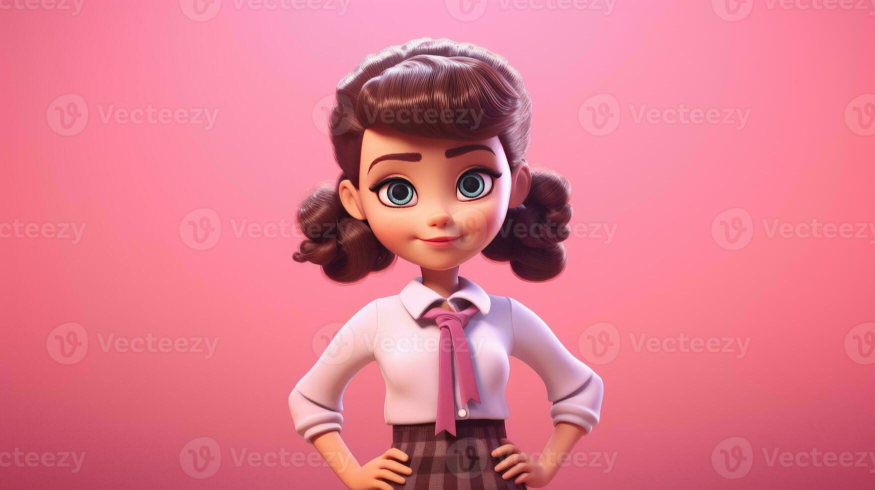 AI generated cute little girl in school uniform with yellow background, Back to School Concept photo