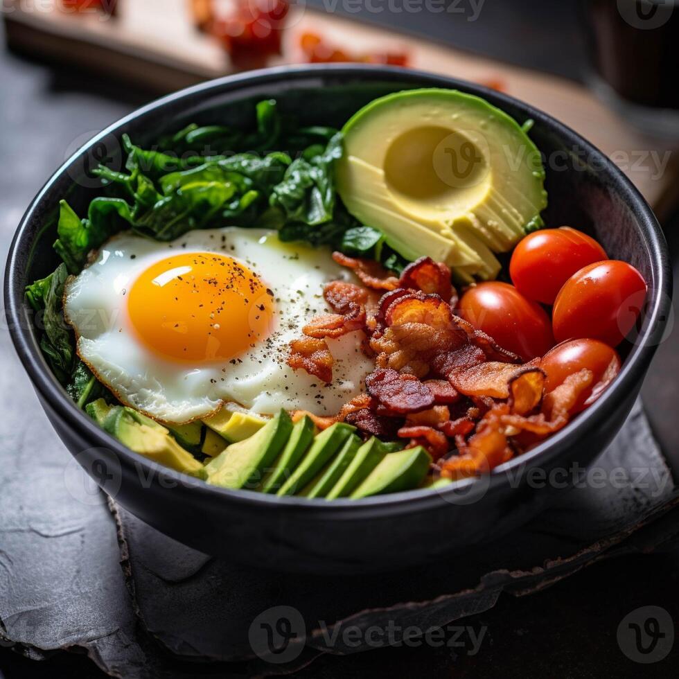 Omelet with mushrooms, tomatoes and herbs generated with AI photo