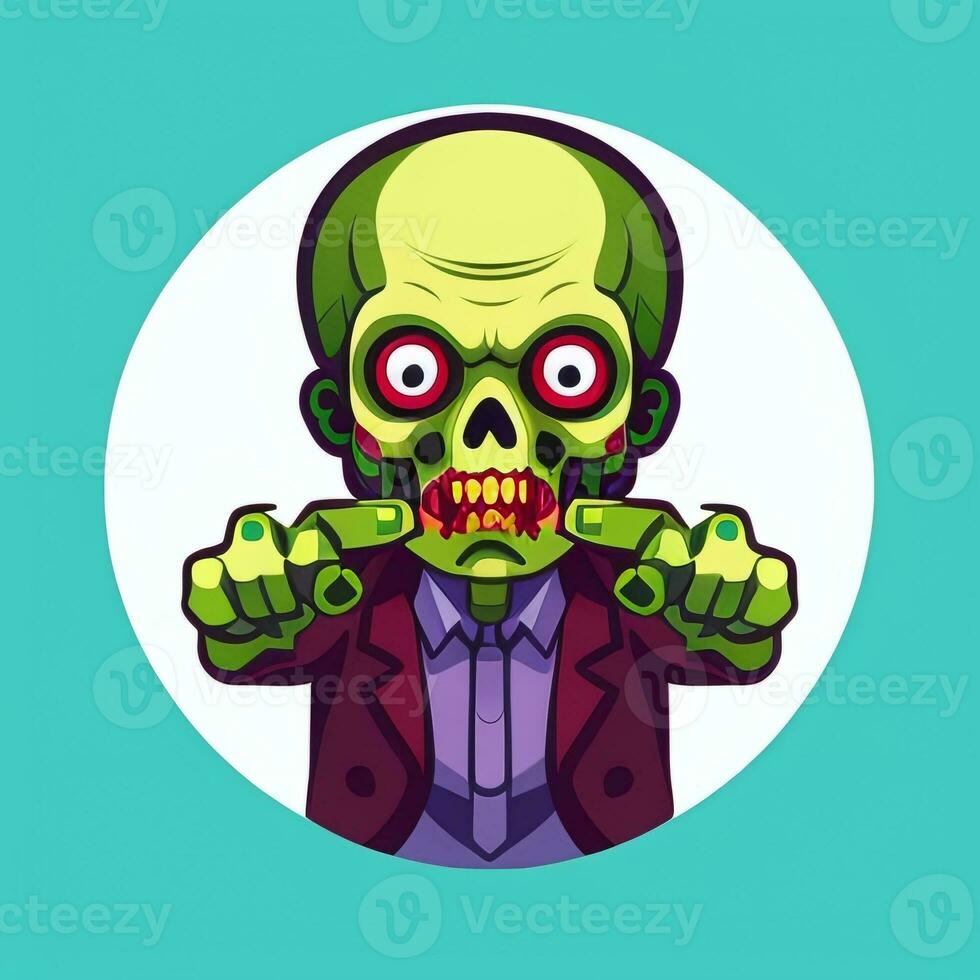 AI generated Zombie Undead Portrait Avatar Clip Art Gamer Icon Sticker Decoration Simple Background photo