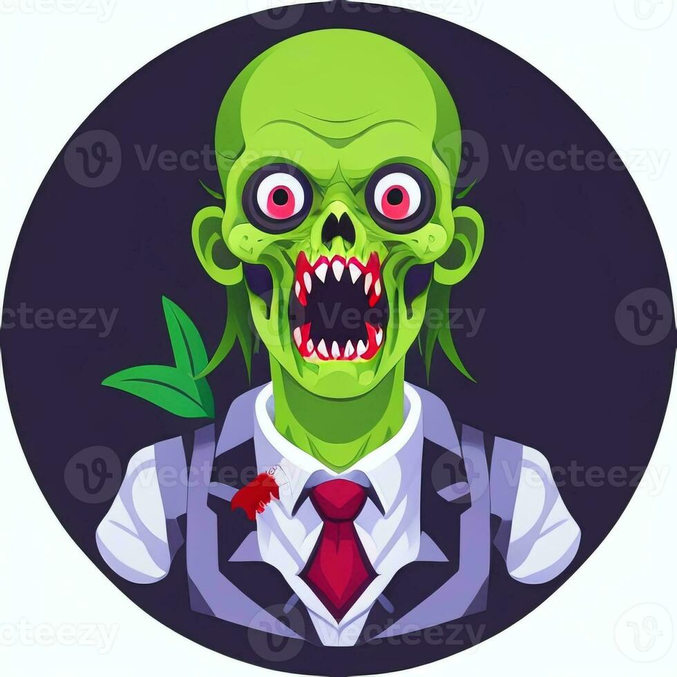 AI generated Zombie Undead Portrait Avatar Clip Art Gamer Icon Sticker Decoration Simple Background photo