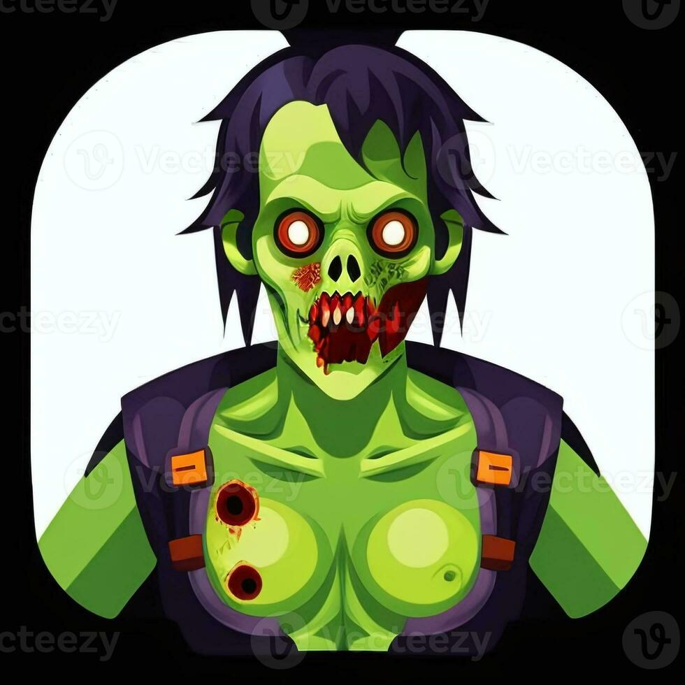 AI generated Zombie Undead Portrait Avatar Clip Art Gamer Icon Sticker Decoration Simple Background photo