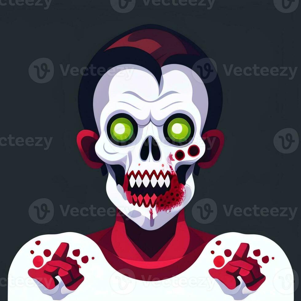 AI generated Zombie Undead Portrait Avatar Clip Art Gamer Icon Sticker Decoration Simple Background photo