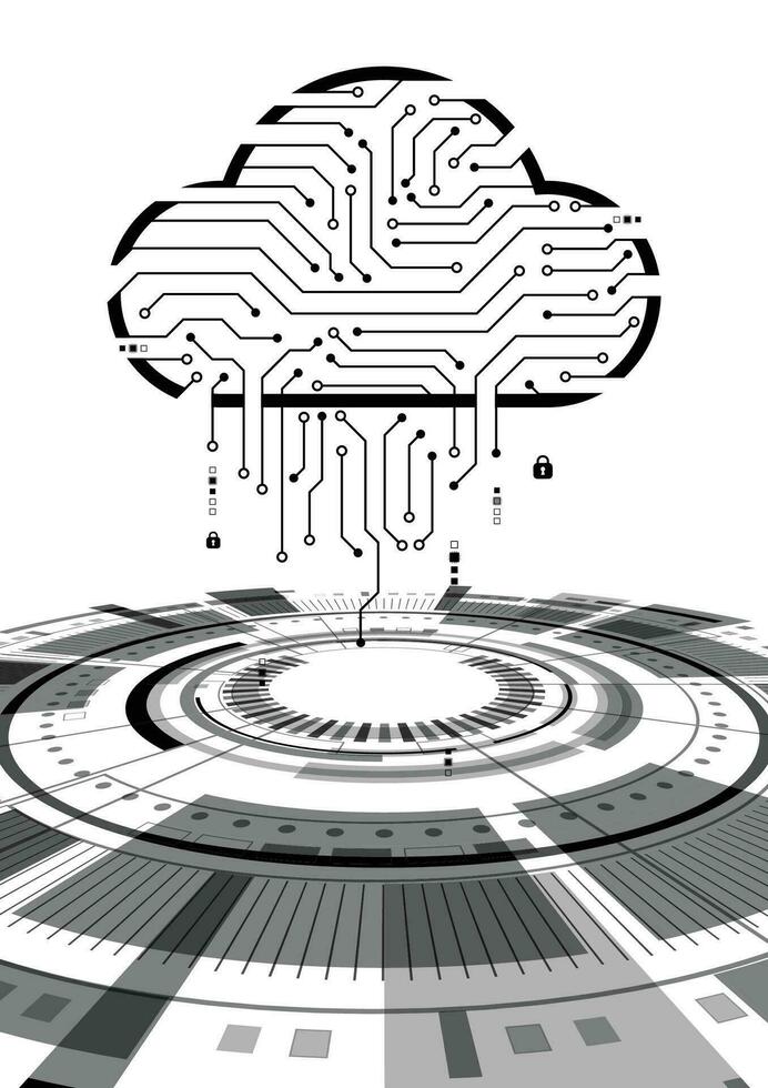 Vector cyber security log with circuit board cloud storage for technology background