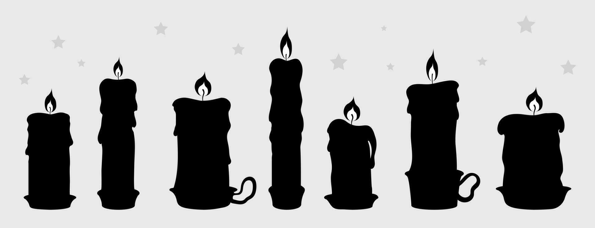 Set Candles silhouette vector. Candles in candlesticks and without