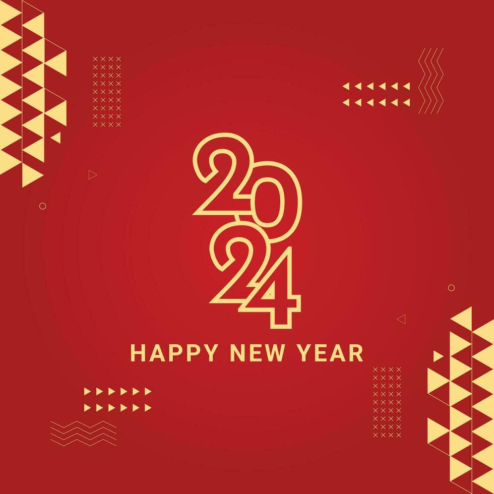 Happy new year 2024 banner on modern geometric abstract red background vector