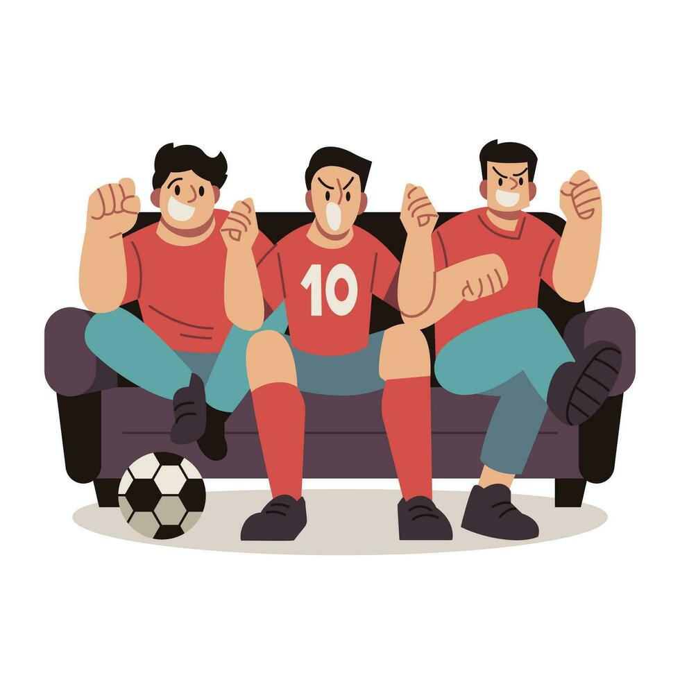 Soccer Game Cheering Viewers at Home Vector Cartoon Illustration