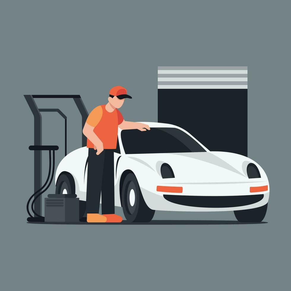 Sport Car and Mechanic Vector Illustration Isolated Element for Automotive Advertisements, Posters, Website Designs
