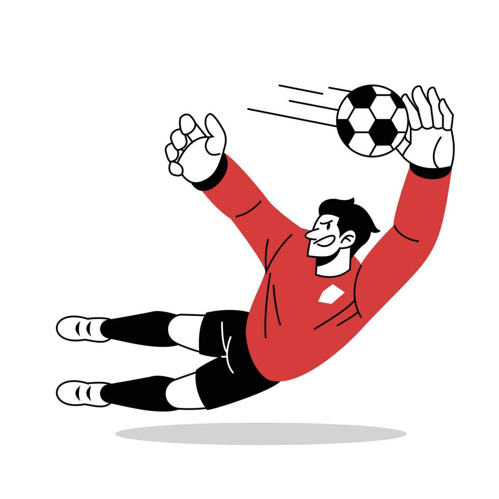 fútbol portero inmersiones a captura el pelota vector dibujos animados ilustración