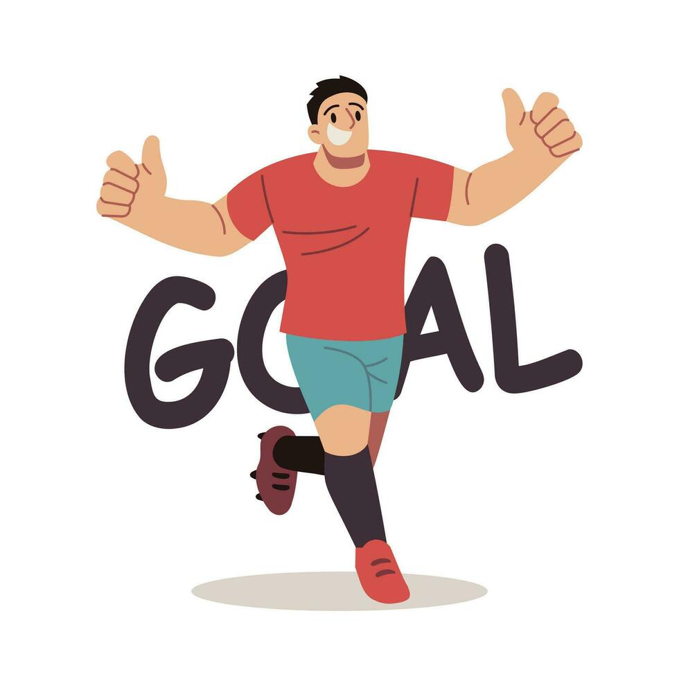 fútbol jugador celebra puntuación un objetivo vector dibujos animados ilustración