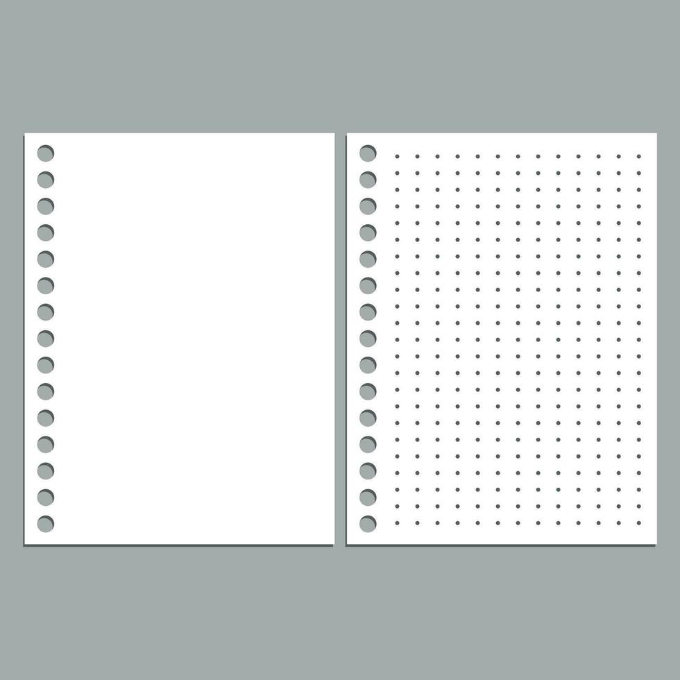 Set of vector realistic illustrations of a sheet of paper blank from a workbook with a shadow.