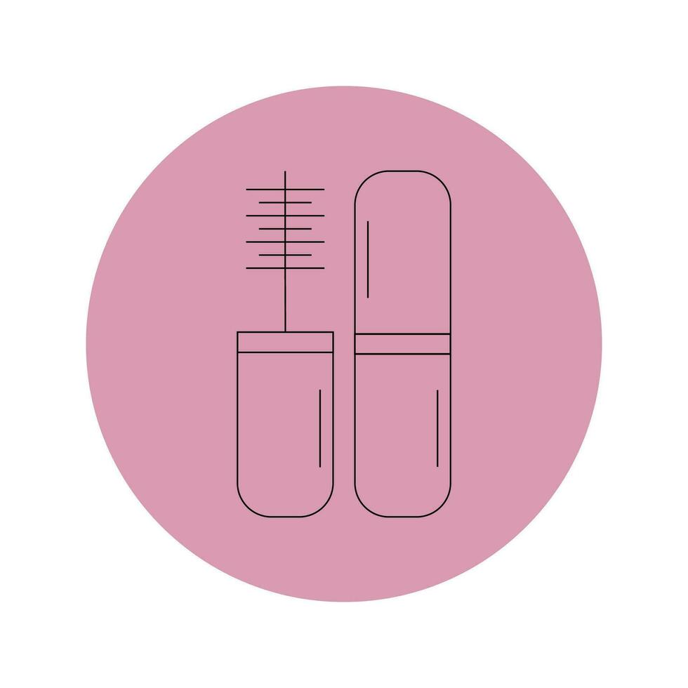 Vector mascara icon in a pink circle on a white background.