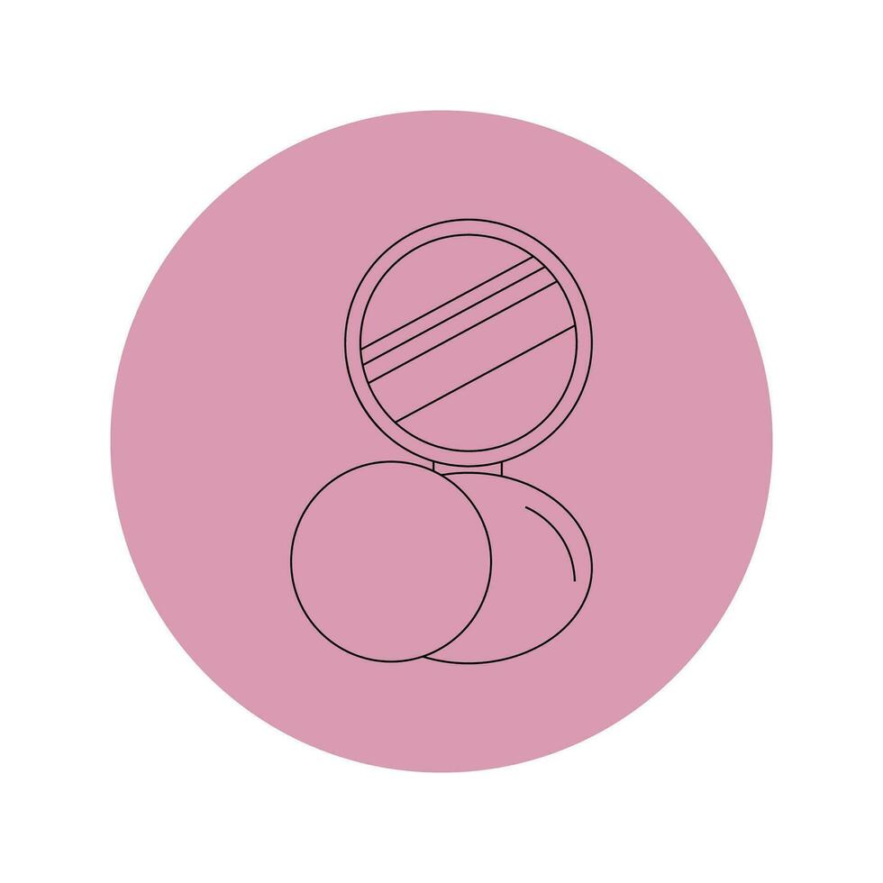 Vector icon of cosmetic face powder in a pink circle on a white background.