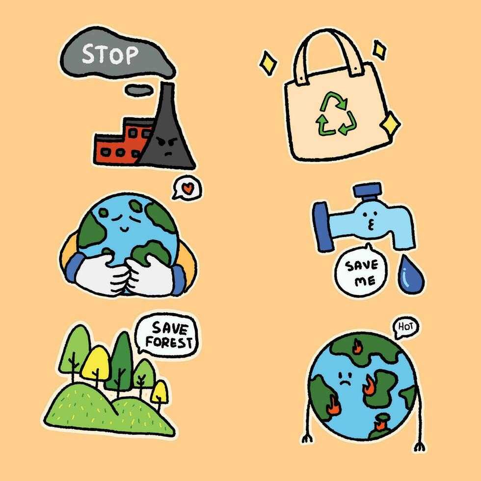 earth day stickers set vector