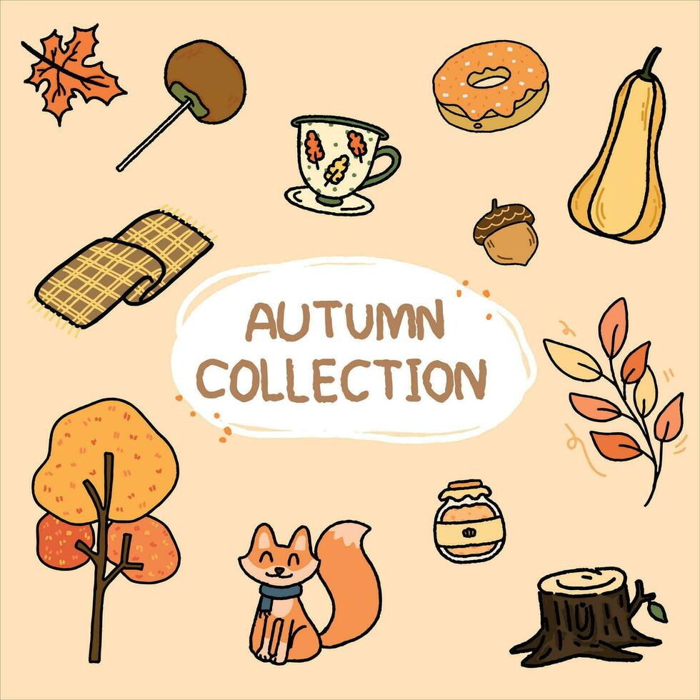 autumn collection set of hand drawn icons vector